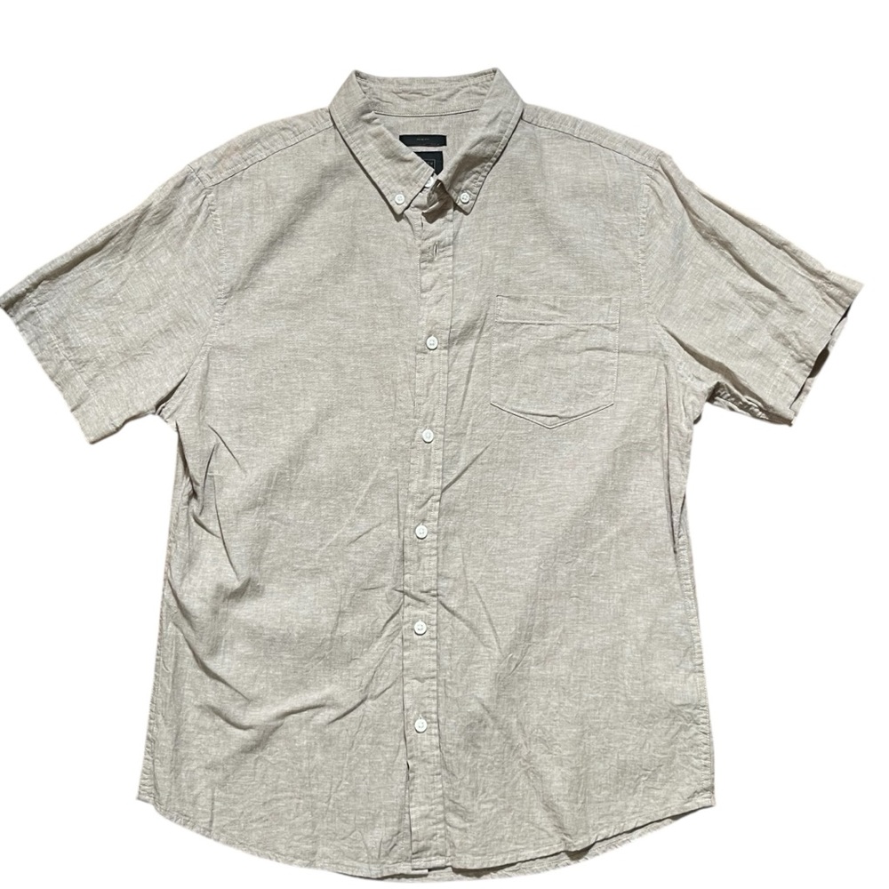 14th‎ & Union Light Tan Linen Blend Casual Short Sleeve Button Down Shirt